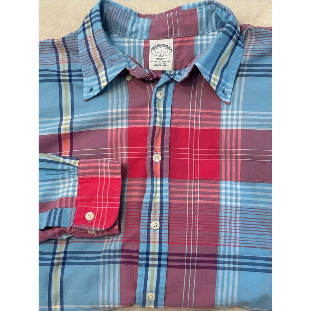 Brooks Brothers 1818 Men L Shirt Regent Fit Long Sleeve Multicolor Plaid Cotton